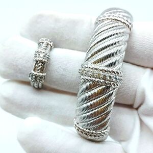 Vintage Judith Ripka Diamonique Hinged Rope Cuff Bracelet Matching Ring Set
